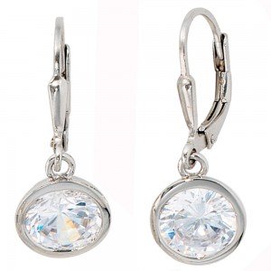 Boutons rund 925 Sterling Silber rhodiniert 2 Zirkonia Ohrringe Ohrhänger