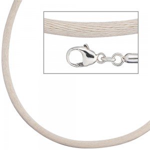 Collier Halskette Seide beige 2,8mm 42cm, Verschluss 925 Silber Kette