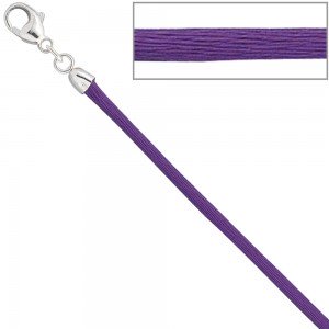 Collier Halskette Seide lila 2,8mm 42cm, Verschluss 925 Silber Kette