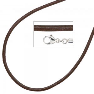 Collier Halskette Leder braun 925 Silber 42cm Lederkette Karabiner