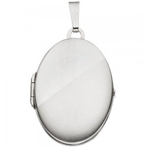 Medaillon oval 585 Weißgold mattiert Anhänger zum Öffnen