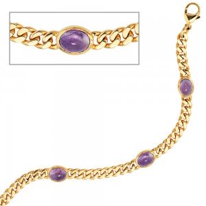 Armband 585 Gelbgold 19cm 4 Amethyst-Chabochons lila violett Goldarmband