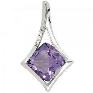 Anhänger 585 Weißgold 1 Amethyst lila violett 3 Diamanten Brillanten