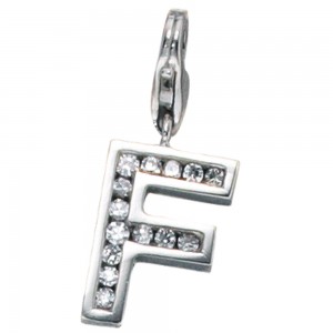 Anhänger Charm Buchstabe F 925 Sterling Silber mit Zirkonia