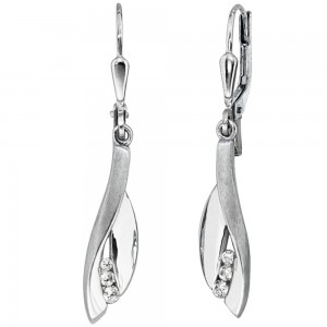 Boutons 375 Gold Weißgold mattiert 6 Zirkonia Ohrringe Ohrhänger Goldohrringe