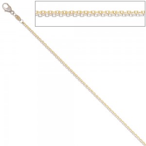 Ankerkette 2-reihig 585 Gelbgold Weißgold 45cm Gold Kette Weißgoldkette