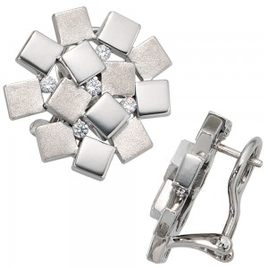 Ohrstecker 925 Sterling Silber rhodiniert mattiert 10 Zirkonia Ohrringe