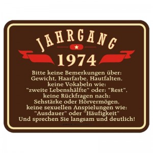 geprägtes Blechschild Jahrgang 1974