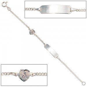 Schildband Schutzengel 925 Sterling Silber 14cm Gravur ID Armband Federring