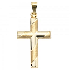 Anhänger Kreuz 333 Gelbgold mattiert diamantiert Kreuzanhänger Goldkreuz