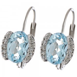 Boutons 585 Weißgold 20 Diamanten 2 Blautopase blau Ohrringe Ohrhänger