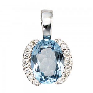 Anhänger 585 Weißgold 14 Diamanten Brillanten 1 Blautopas blau Goldanhänger