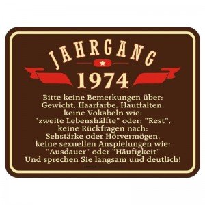 geprägtes Blechschild Jahrgang 1974