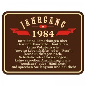 geprägtes Blechschild Jahrgang 1984