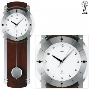 Funkwanduhr mit Pendel Holz nussbaum farben silberfarben Pendeluhr