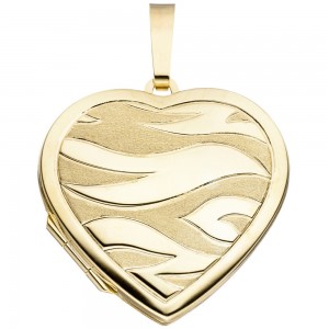Medaillon Herz 585 Gelbgold mattiert Anhänger zum Öffnen