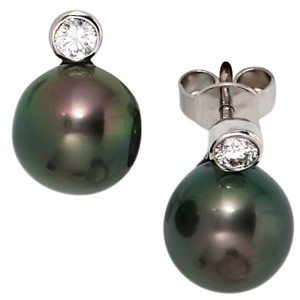 Ohrstecker 585 Weißgold 2 Diamanten Brillanten 2 Tahiti Perlen Ohrringe