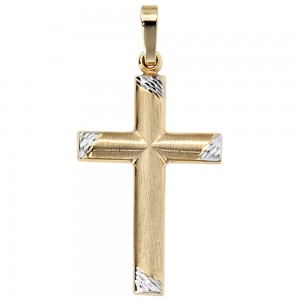 Anhänger Kreuz 333 Gelbgold bicolor mattiert Kreuzanhänger Goldkreuz