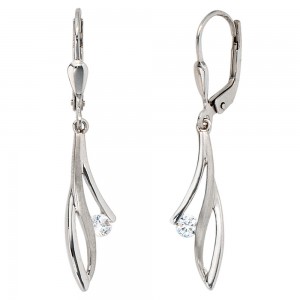 Boutons 333 Gold Weißgold mattiert 2 Zirkonia Ohrringe Ohrhänger Goldohrringe