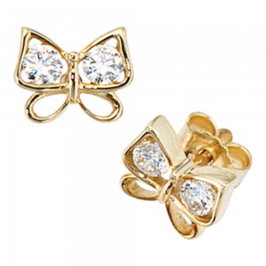 Ohrstecker Schmetterling 333 Gelbgold 4 Zirkonia Ohrringe Goldohrstecker