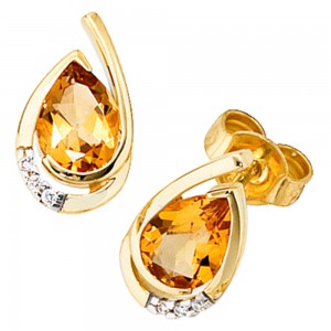 Ohrstecker Tropfen 585 Gelbgold 6 Diamanten 2 Citrine orange Ohrringe