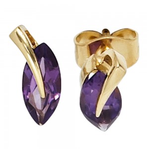 Ohrstecker 585 Gelbgold 2 Amethyste lila violett Ohrringe Goldohrstecker