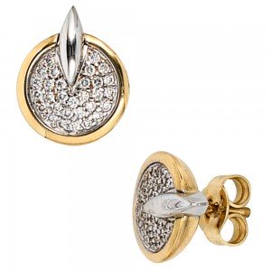 Ohrstecker 585 Gelbgold Weißgold bicolor 60 Diamanten Brillanten Ohrringe