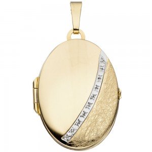 Medaillon oval 333 Gelbgold bicolor eismatt Anhänger zum Öffnen