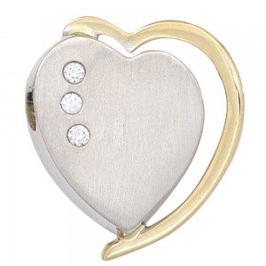 Anhänger Herz 585 Weißgold Gelbgold bicolor matt 3 Diamanten Brillanten