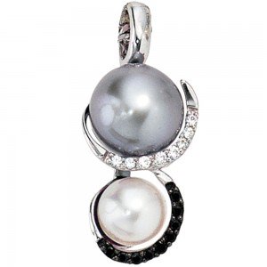 Anhänger 585 Weißgold 2 Süßwasser Perlen 17 Diamanten Perlenanhänger