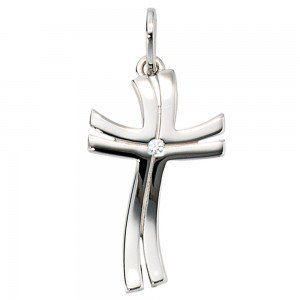 Anhänger Kreuz 585 Weißgold 1 Diamant Brillant Kreuzanhänger Goldkreuz