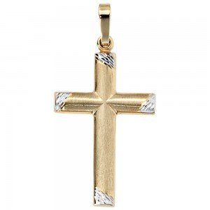 Anhänger Kreuz 333 Gelbgold bicolor mattiert Kreuzanhänger Goldkreuz