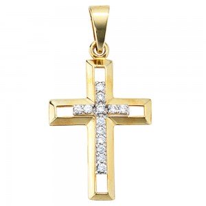 Anhänger Kreuz 333 Gelbgold 13 Zirkonia Kreuzanhänger Goldkreuz