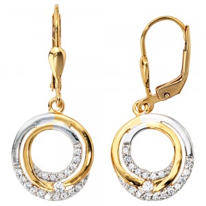 Boutons 333 Gelbgold bicolor mit Zirkonia Ohrringe Ohrhänger Goldohrringe