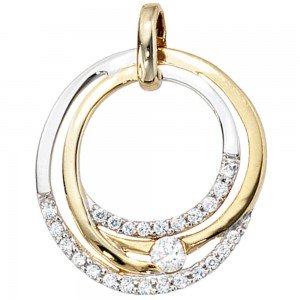 Anhänger rund 333 Gelbgold bicolor mit Zirkonia Goldanhänger