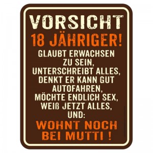 geprägtes Blechschild - Vorsicht 18jähriger