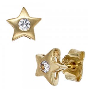 Ohrstecker Stern 333 Gelbgold mattiert 2 Zirkonia Ohrringe Goldohrstecker