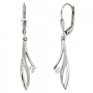 Boutons 333 Gold Weißgold mattiert 2 Zirkonia Ohrringe Ohrhänger Goldohrringe