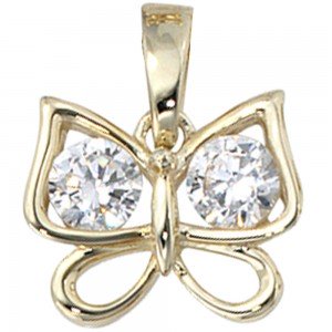 Anhänger Schmetterling 333 Gelbgold 2 Zirkonia