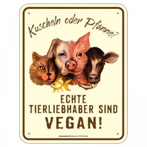 geprägtes Blechschild - Kuscheln oder Pfanne