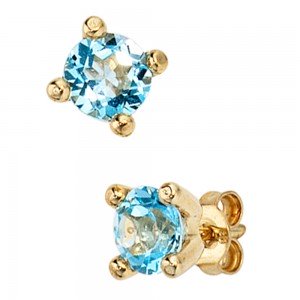 Ohrstecker rund 333 Gelbgold 2 Blautopase hellblau blau Ohrringe