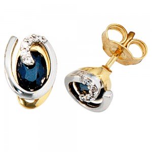 Ohrstecker 585 Gelbgold Weißgold 10 Diamanten 2 Safire blau Ohrringe