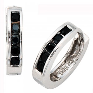 Creolen rund 925 Sterling Silber 10 Zirkonia schwarz Ohrringe Silbercreolen