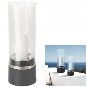 Windlicht PIEDRA Polystone mit Edelstahl matt Glasaufsatz