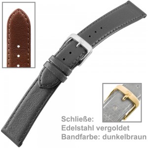Uhrenarmband Men 20mm Kalbleder genäht dunkelbraun