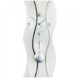 Wanduhr Quarz mit Pendel modern geschwungen Pendeluhr mit Glas schwarz
