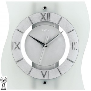 Funkwanduhr analog silbern modern geschwungen mit Glas