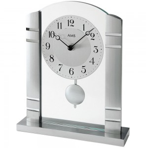 Tischuhr Quarz mit Pendel silbern Metall mit Aluminium und Glas