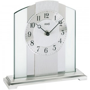 Tischuhr Quarz silbern Metall mit Messing und Glas