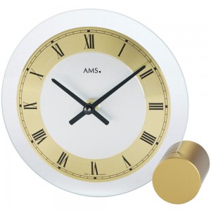Tischuhr Quarz golden rund modern Metall mit Glas römische Ziffern